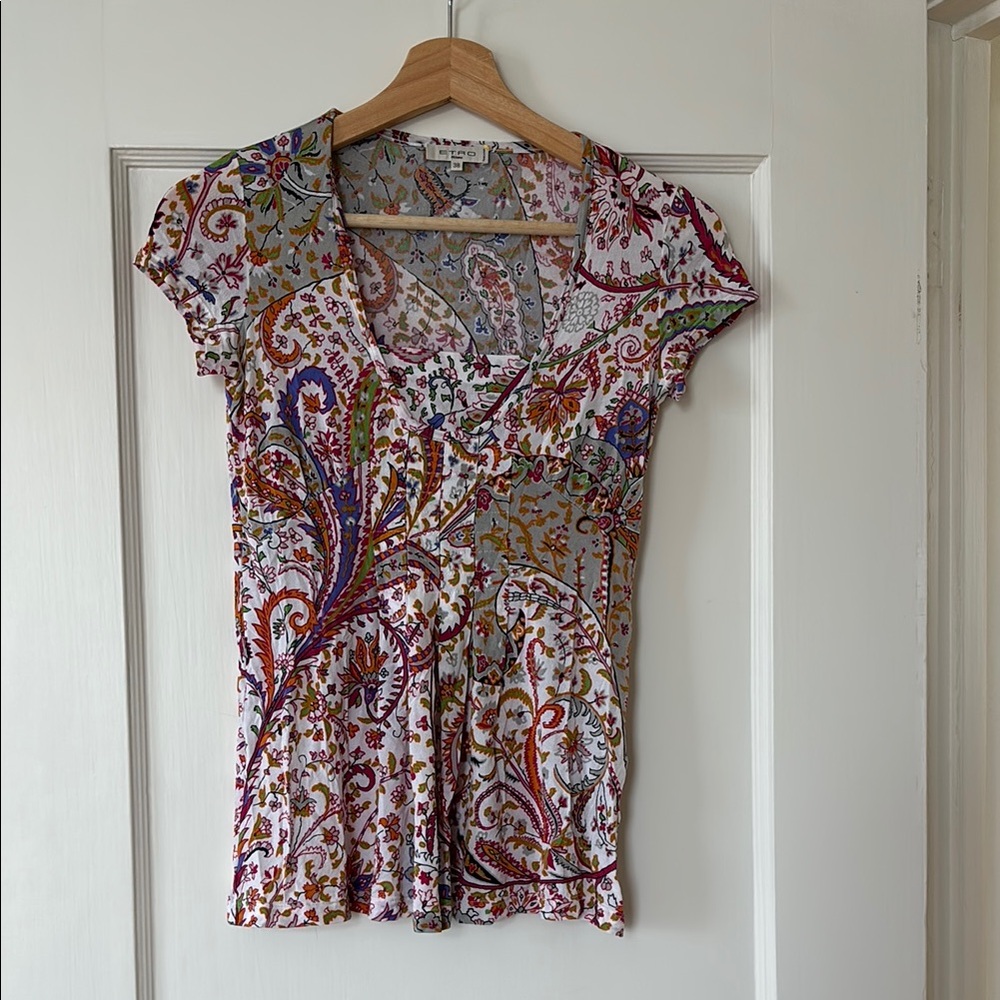 Etro Red and Blue Cap Sleeve Top